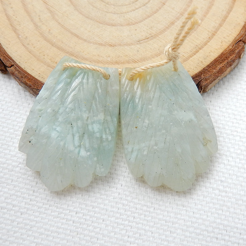 Natural Amazonite Carved Feather Earring Beads 30x20x5mm, 9g