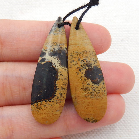 Boucles d'oreilles Chohua Jasper Teardrop pierre naturelle pour la fabrication de boucles d'oreilles, 38x13x4mm, 5.7g