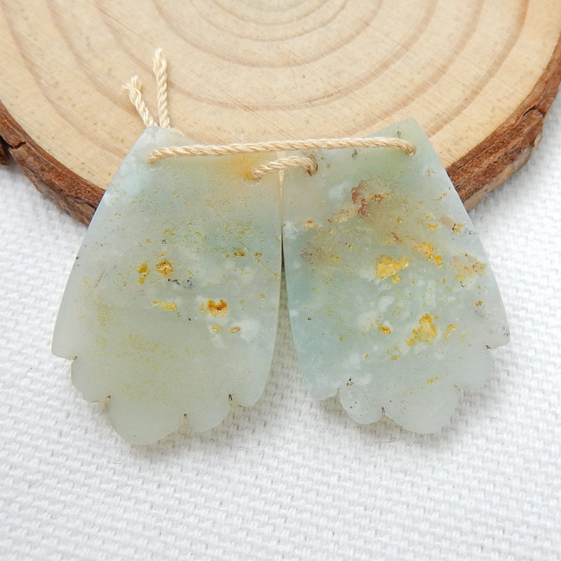 Natural Amazonite Carved Feather Earring Beads 30x20x5mm, 9g