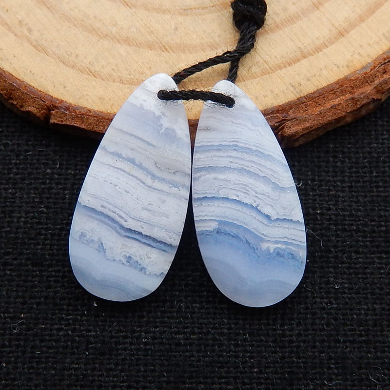 Blue Lace Agate Teardrop Boucles d'oreilles Stone Pair, pierre pour la fabrication de boucles d'oreilles, 25x10x4mm, 3.8g