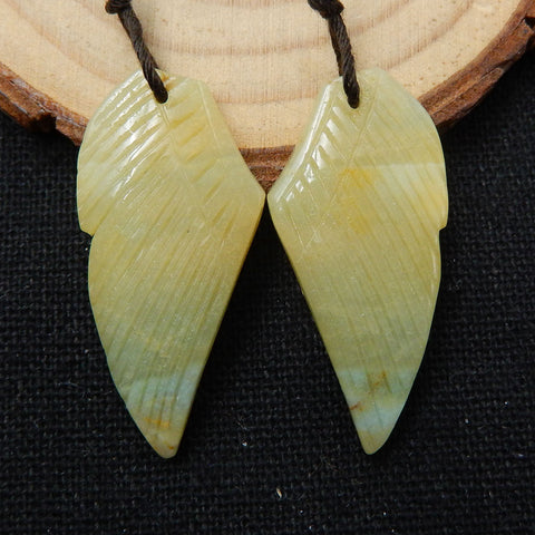 Natural Amazonite Carved Wings Earring Beads 30x12x4mm, 4.2g