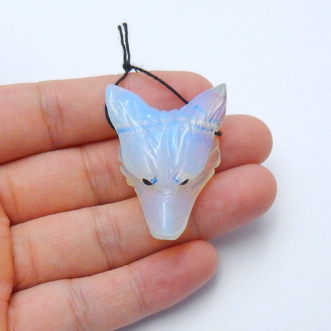 Perle pendentif tête de loup sculptée à la main en opalite, 40x31x15mm, 17.8g