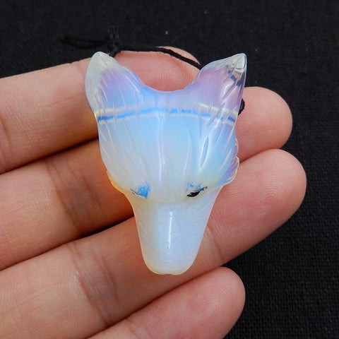 Perle pendentif tête de loup sculptée à la main en opalite, 35x27x13mm, 12.2g