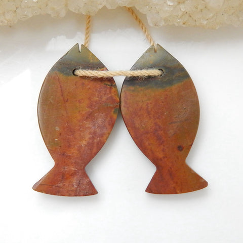 Offre spéciale paire de boucles d'oreilles en poisson sculpté Red Creek Jasper, pierre pour la fabrication de boucles d'oreilles, 33x20x4mm, 7.9g