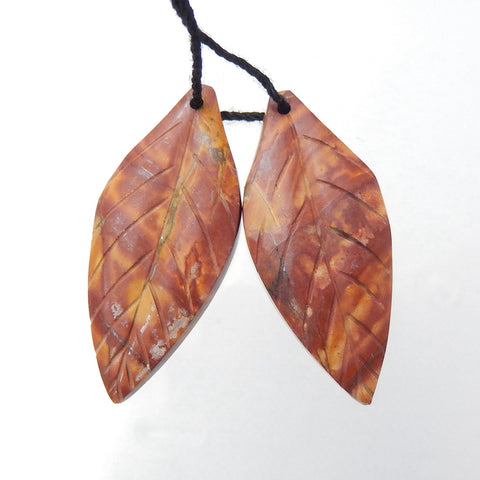 Natural Red Creek Jasper Carved leaf Earring Beads 31x14x5mm, 4.9g