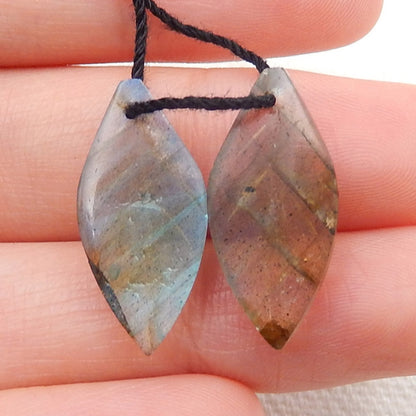 Natural Labradorite Carved leaf Earring Beads 19x11x4mm, 2.4g