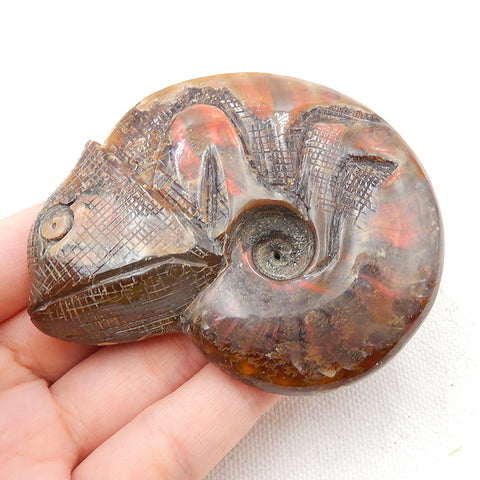 Natural Ammonite Fossil Carved chameleon