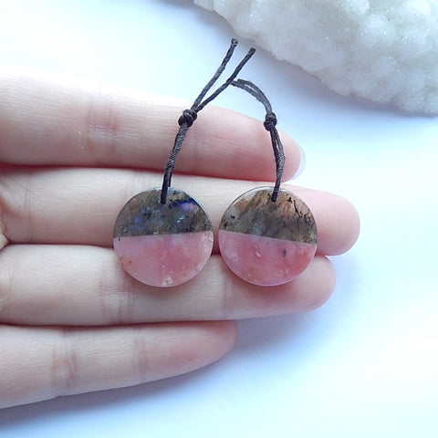 Intarsia of Pink Opal and Labradorite Earring Beads 20x20x4mm, 5g