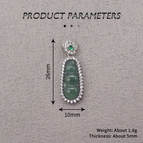 Natural Gemstone Jadeite Pendant, 925 Sterling Silver Inlaid  Pendant,Jewelry DIY Making,26x10x5mm, 1.8g