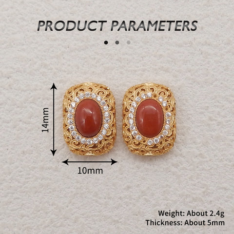 1 Pair Silver Gold Plated Natural High Quality Red River Jasper Earring Beads,Jewelry DIY Making,14×10x5mm, 2.4g