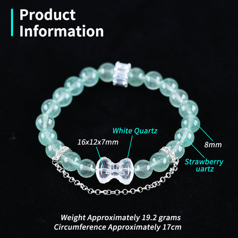 Natural Green Strawberry Quartz And White Quartz Gemstone Bracelet Gift, 17cm, 16x12x7mm, 8mm, 19.2g