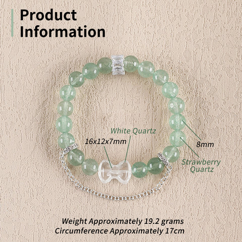 BITEFU Natural Green Strawberry Quartz And White Quartz Gemstone Bracelet, Gemstone Jewelry, 19.2g