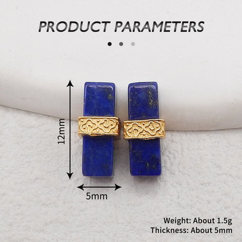 BITEFU 1Pair Silver Gold Plated Natural High Quality Lapis Lazuli Rectangle Gemstone Earring beads 1.5g