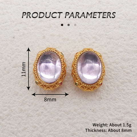 BITEFU 1Pair Silver Gold Plated Natural Amethyst Gemstone Pendant Bead, Jewelry DIY Making, 1.5g