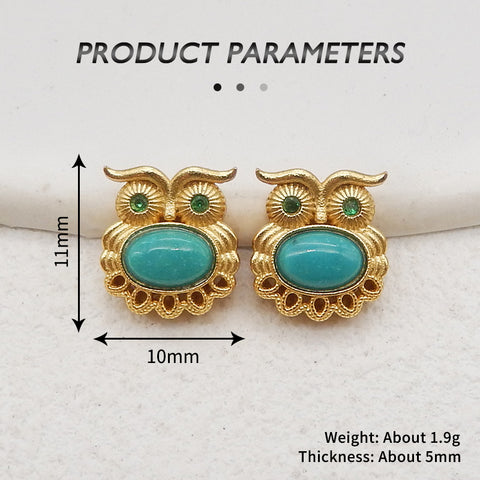 BITEFU 1Pair Silver Gold Plated Natural Turquoise Owl Shape Gemstone Earring Beads, Jewelry DIY Making, 1.9g