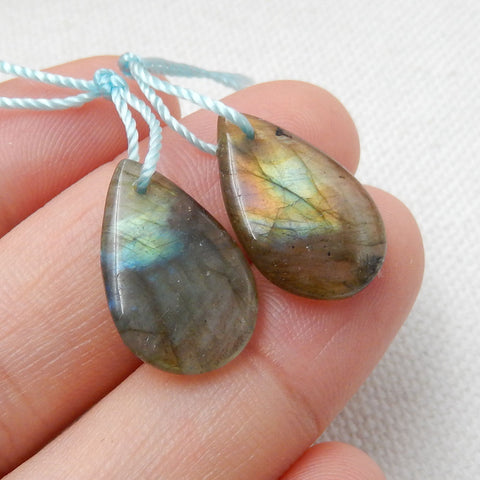 Paire de boucles d'oreilles en forme de larme de Labradorite naturelle, pierre pour la fabrication de boucles d'oreilles, 17x11x4mm, 2.5g