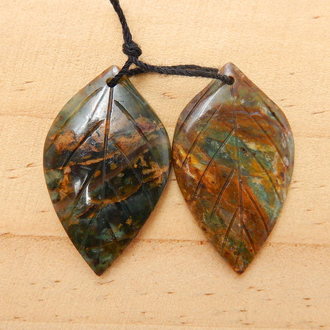 Nouveau!! Offre spéciale paire de boucles d'oreilles en feuille sculptée d'opale verte, 34x20x4mm, 7.1g