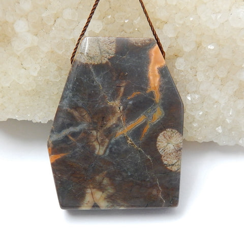 Natural Mushroom Jasper Gemstone Pendant Bead, 39x32x7mm, 17.5g - MyGemGarden