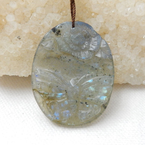 Labradorite hand carved butterfly & Flower charms Pendant, 41x32x5mm, 10.2g - MyGemGarden