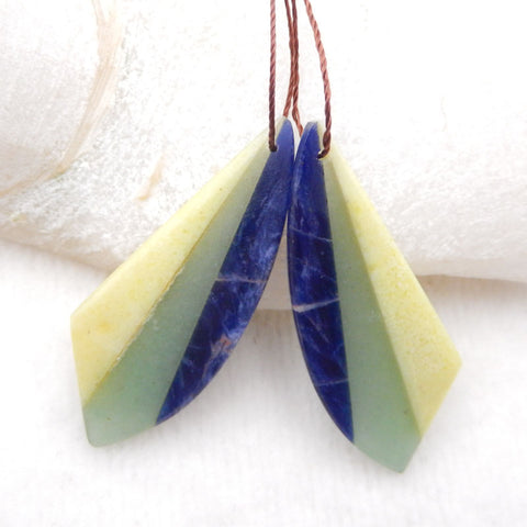 Nouveau design ! Boucles d'oreilles collées Sodalite africaine, Serpentine, Aventurine verte, 43x12x5mm, 9.3g