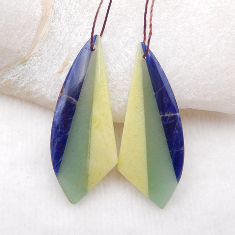 Nouveau design ! Boucles d'oreilles collées Sodalite africaine, Serpentine, Aventurine verte, 43x12x5mm, 9.3g