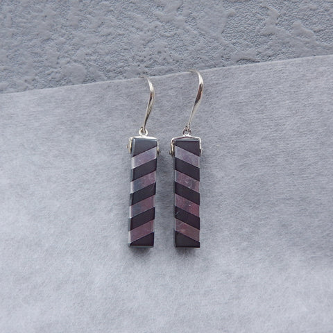 New!Aluminum  and Hematite Glued Long Earrings Pair, 925 Sterling Silver Findings,25x6mm, 7.8g