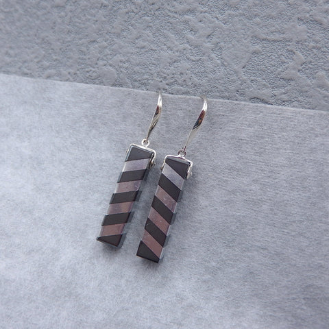 New!Aluminum  and Hematite Glued Long Earrings Pair, 925 Sterling Silver Findings,25x6mm, 7.8g