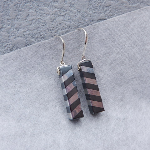 New!Aluminum  and Hematite Glued Long Earrings Pair, 925 Sterling Silver Findings,25x6mm, 7.8g