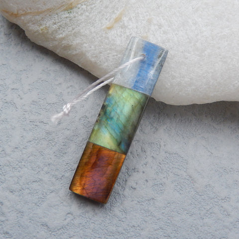 Intarsia of Blue Kyanite And Labradorite Pendant Bead 33x8x4mm, 3.1g