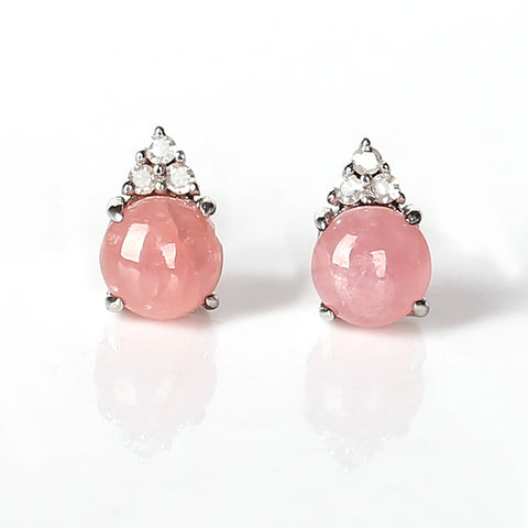 New design, 5mm Rhodochrosite and Diamond Earrings. 18-carat platinum Dainty Gift, Gift Wedding Gift, 7.5ct - MyGemGarden