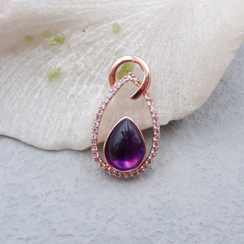 Natural Amethyst Handmade Water Drop Shape 925 sterling silver Pendant, 34X19X7mm, 5.2g