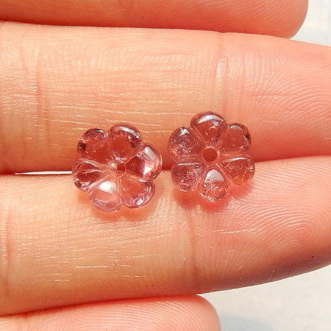 New design Rose Red Tourmaline Carved flower Earrings Pair, stone for Earrings making, 9x4mm, 0.9g - MyGemGarden