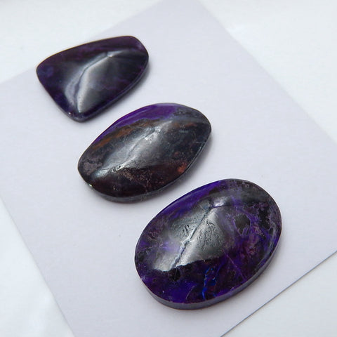 3 pcs Natural Sugilite Gemstone Cabochons, 24x17x5mm, 21x16x5mm, 11.4g - MyGemGarden