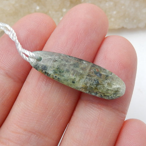 Natural Green Kyanite Drilled Oval Pendant Bead, 25x7x4mm, 2.1g - MyGemGarden