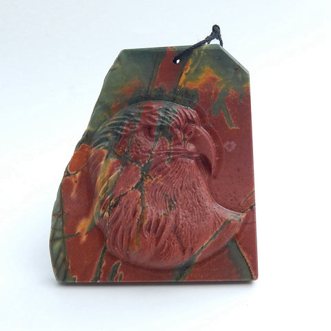 New design Multi-Color Picasso jasper Carved Gemstone Pendant Bead, 64x57x10mm, 55.2g - MyGemGarden