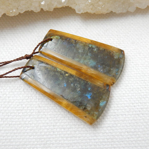 Natural Tiger-Eye and Labradorite Glued Gemstone Earrings Stone Pair, 32x15x4mm, 7.4g - MyGemGarden