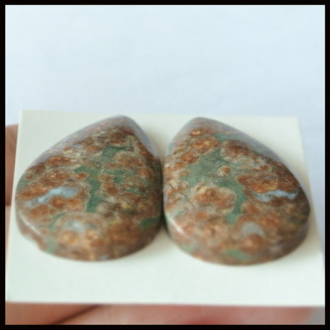 Natural Mushroom Jasper Gemstone Cabochon Pair 29x19x5mm,8.9g - MyGemGarden