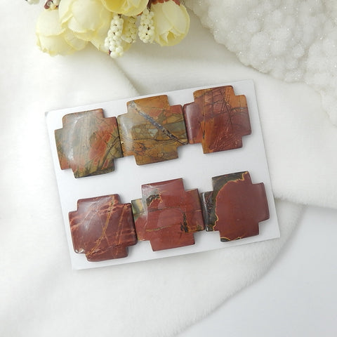 6 Pcs Multi-Color Picasso Jasper Cabochons,30x6mm,30x4mm,52.1g - MyGemGarden