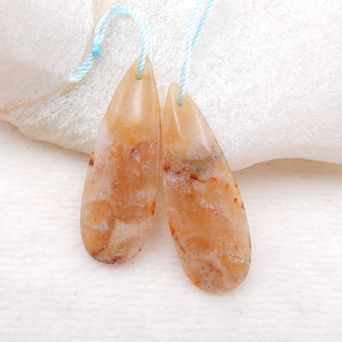 Paire de boucles d'oreilles en forme de larme de corail fossile indonésien naturel, pierre pour la fabrication de boucles d'oreilles, 38X14X4mm, 6.01g