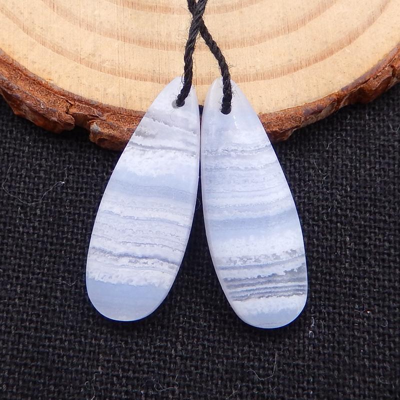 Blue Lace Agate Teardrop Earrings Stone Pair, stone for earrings making, 27x10x4mm, 3.4g