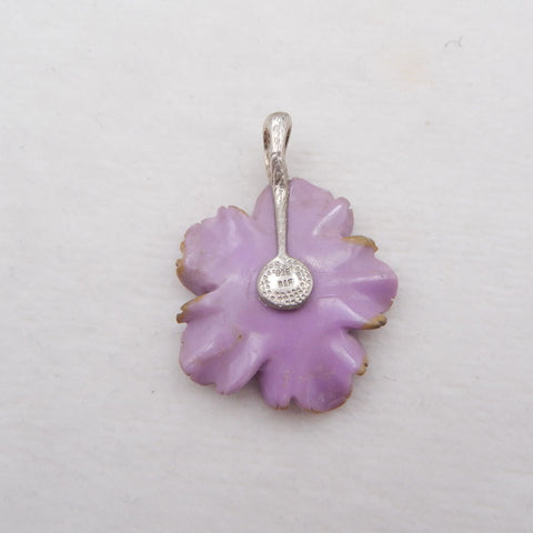 Natural Phosphosiderite Carved Flower Pendant with Silver 30x7mm, 5.7g