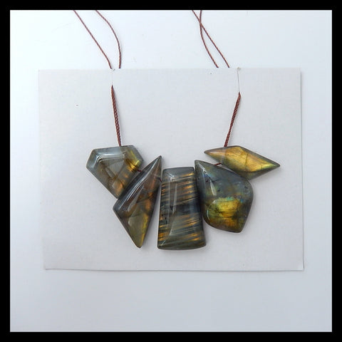 5 pcs Labradorite Pendant Set, 30x18x9mm, 18x17x6mm, 26g - MyGemGarden