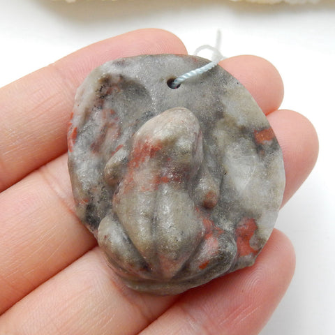 Handmade Dinosaur Jasper Frog Pendant, Animal Carving, 39x34x16mm, 18.5g - MyGemGarden