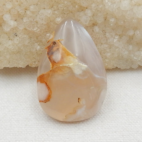 New Arrival Natural Sakura Agate teardrop Cabochon, 45x30x9mm, 17.9g - MyGemGarden