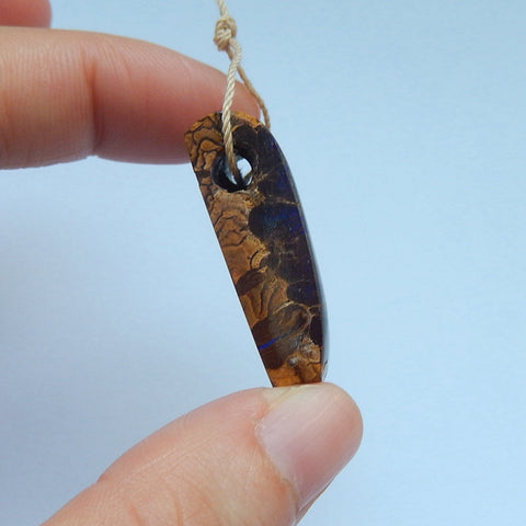 Natural Boulder opal Drilled Gemstone Pendant Bead, 33x20x10mm, 13g - MyGemGarden