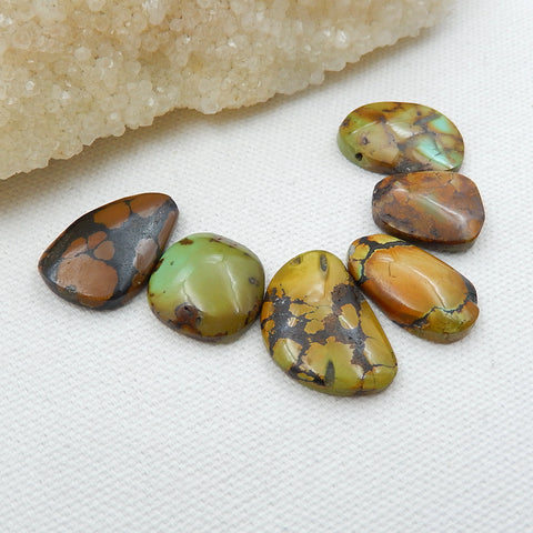 6 PCS Natural Turquoise Flatback Gemstone Cabochon Set, 25x17x5mm, 18x15x5mm, 16.2g - MyGemGarden