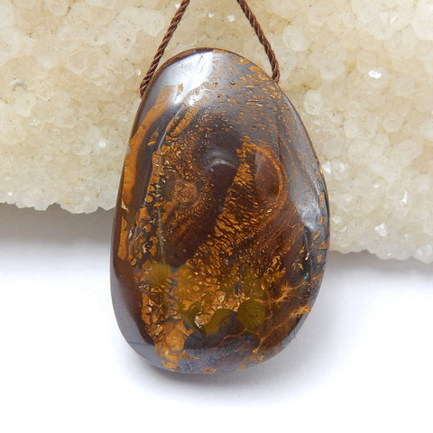 Natural Boulder opal Drilled Gemstone Pendant Bead, 38x25x12mm, 20.8g - MyGemGarden