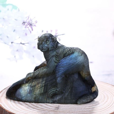 Pure Natural Labradorite Carved Monkey Gemstone Lucky Cabochon, 74x56x39mm, 146.89g - MyGemGarden