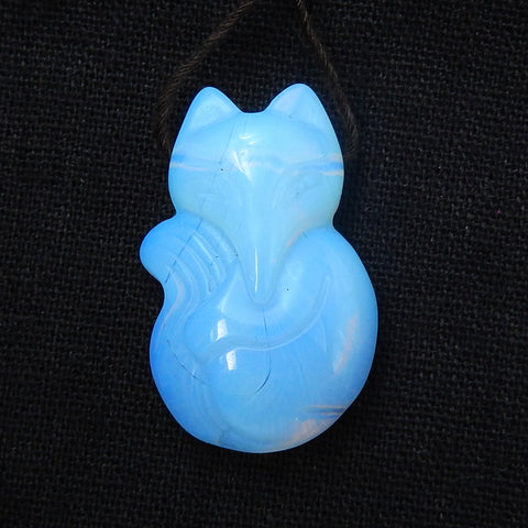 Carved Opalite Gemstone Fox Pendant , Fox Jewelry, 35x22x10mm, 11.4g - MyGemGarden