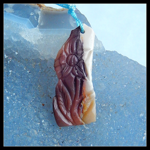 Carved Mookaite Jasper Flower Pendant Bead, 31x13x3mm, 2.8g - MyGemGarden